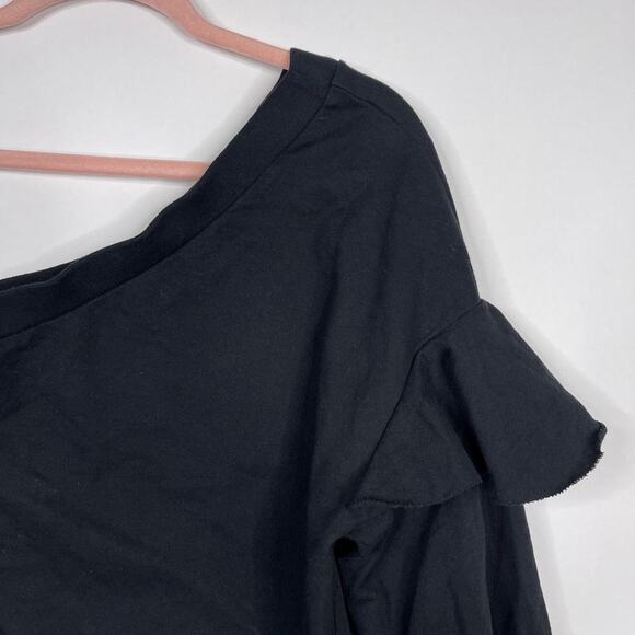 2/$30 ZARA One Shoulder Jumper Sweater Small Black Ruffle Balloon Sleeve #6152 - Picture 8 of 16
